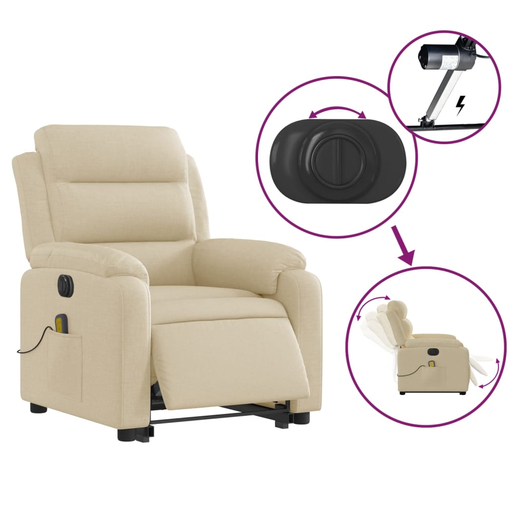 vidaXL Electric Stand up Massage Recliner Chair Cream Fabric-3
