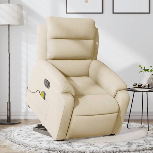 vidaXL Electric Stand up Massage Recliner Chair Cream Fabric-0