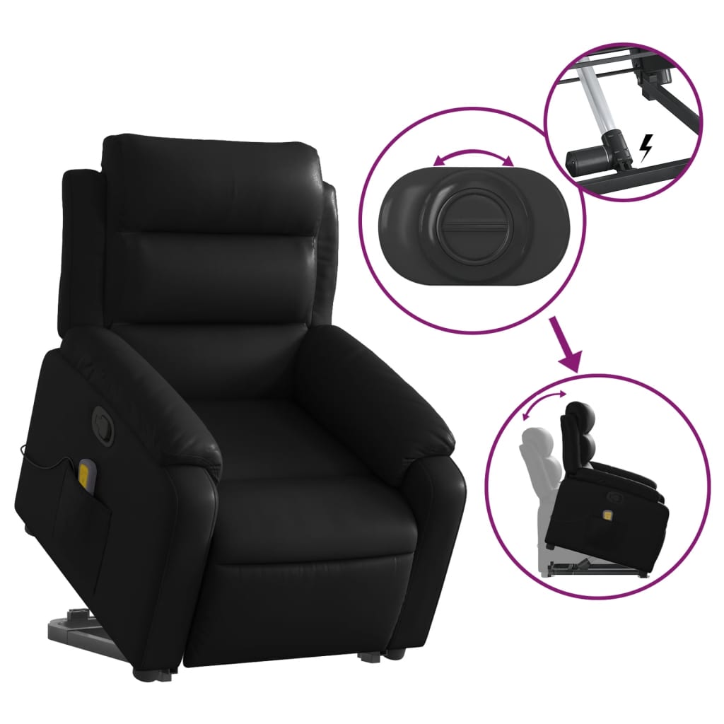 vidaXL Stand up Massage Recliner Chair Black Faux Leather-3