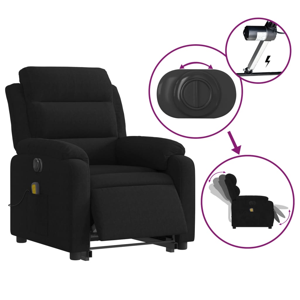 vidaXL Electric Stand up Massage Recliner Chair Black Velvet-2