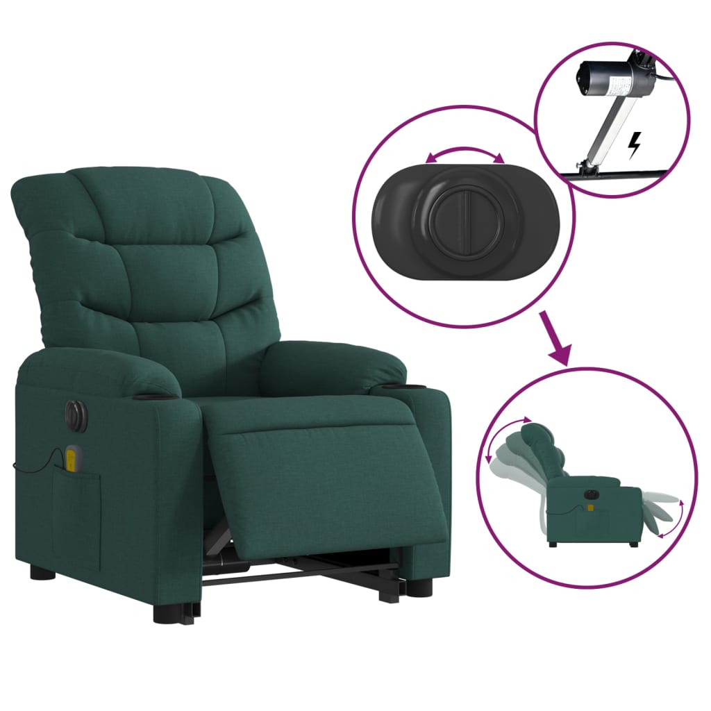 vidaXL Electric Stand up Massage Recliner Chair Dark Green Fabric-1