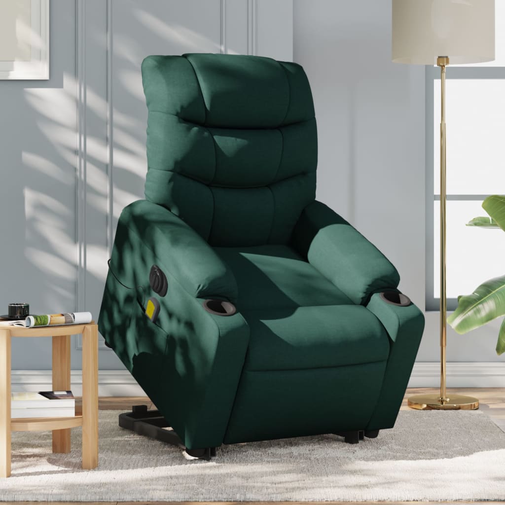 vidaXL Electric Stand up Massage Recliner Chair Dark Green Fabric-5