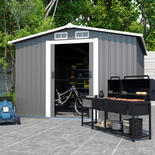 Patio, Lawn & Garden,Metal Outdoor Storage Shed 10FT x 8FT, Clearance with Lockable Door Metal Garden Shed Steel Anti-Corrosion Storage House Waterproof Tool Shed for Backyard Patio, Lawn and Garden