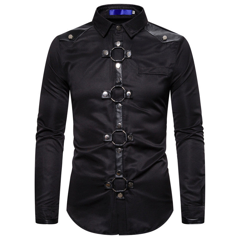 Men's Gothic Style Rivet Casual Long Sleeve Shirt Men's Costume