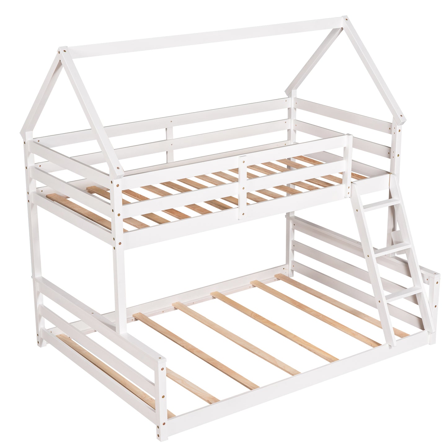 Twin over Full House Bunk Bed with Built-in Ladder,White