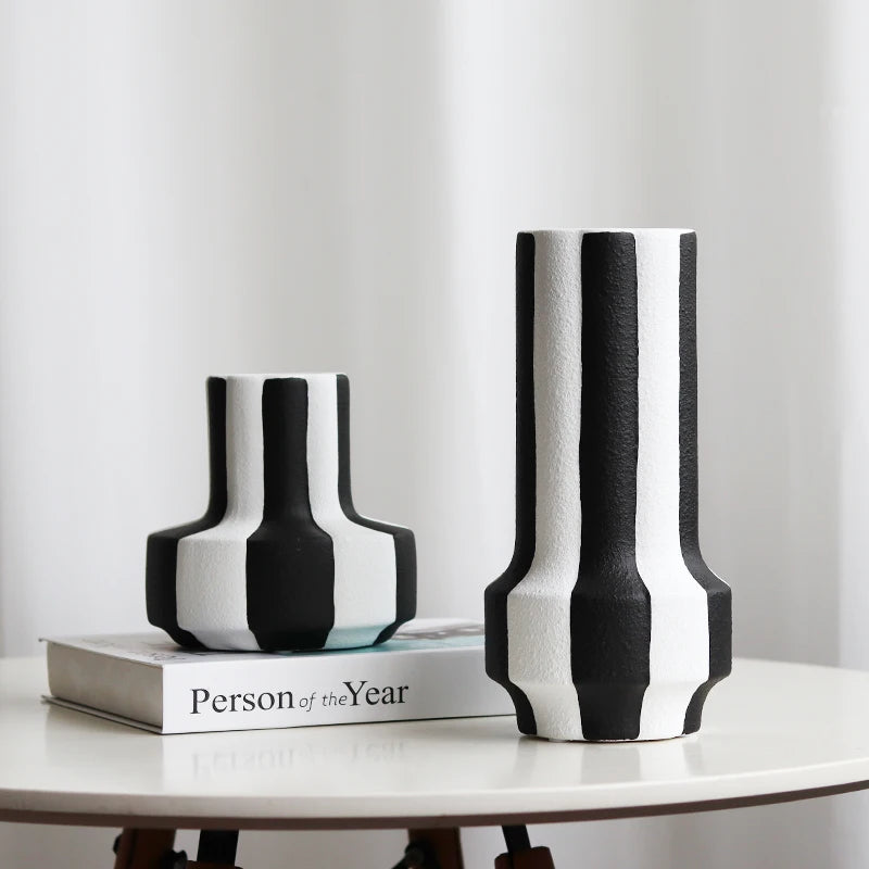 black-and-white-striped-ceramic-vase