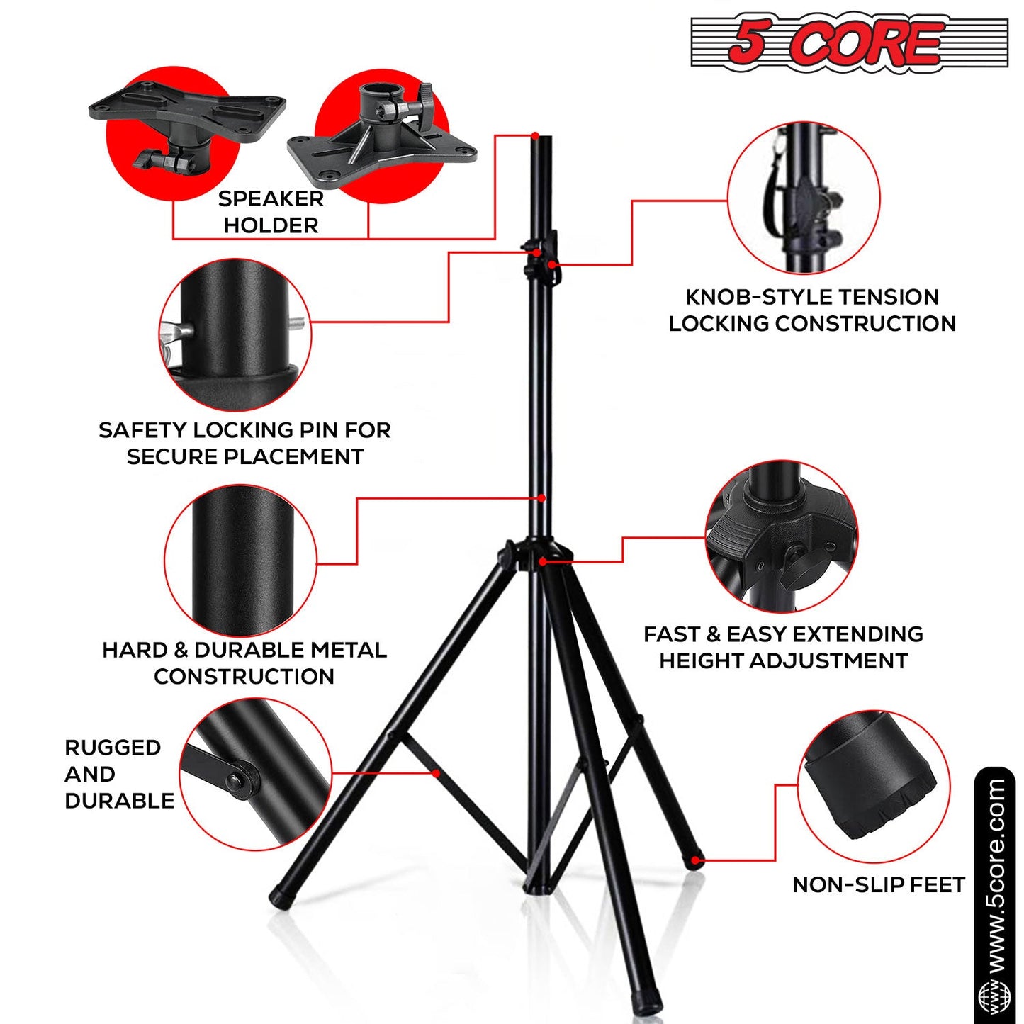 5Core Speaker Stand Tripod Tall Adjustable 35mm DJ Studio Monitor Stands Pole Mount-1