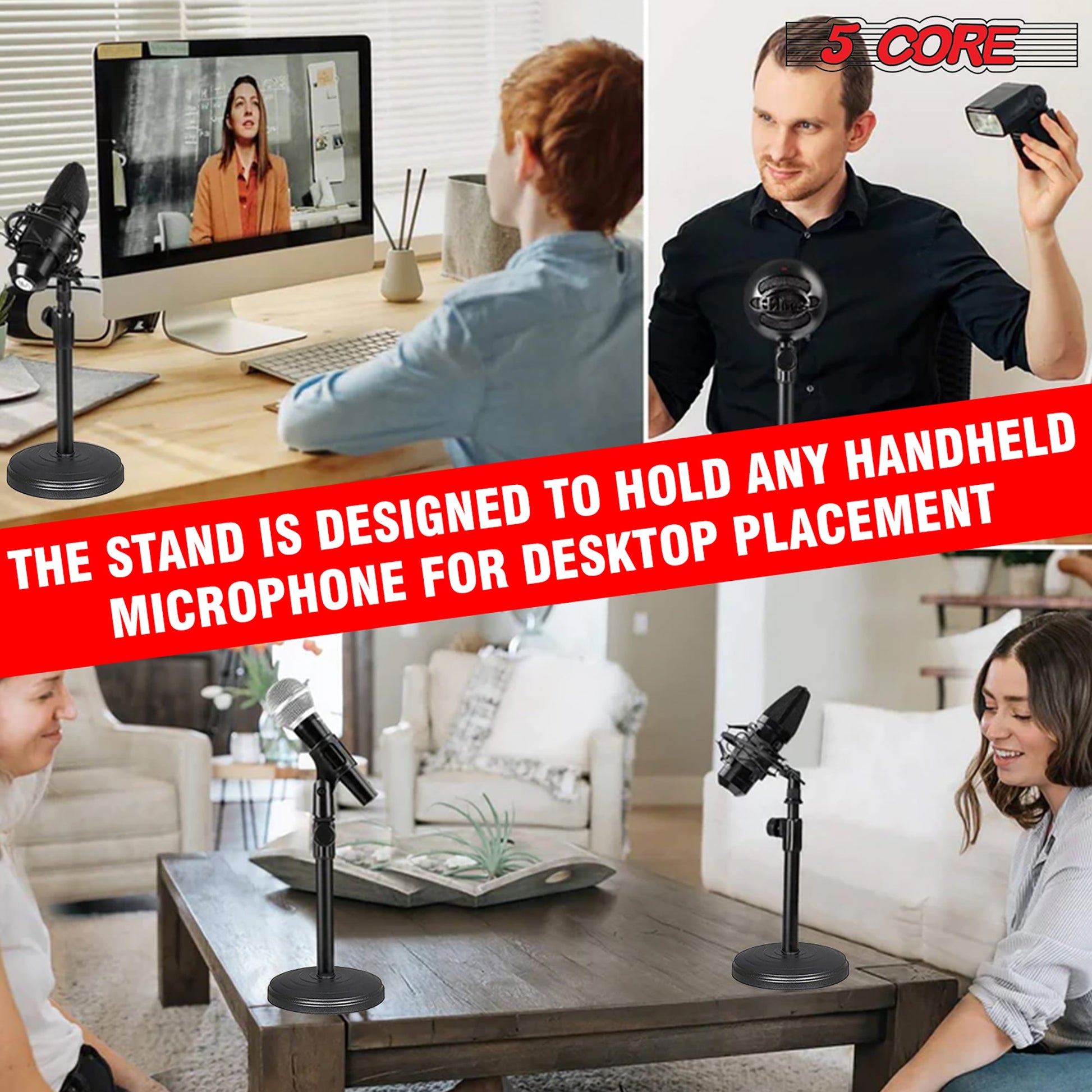 5Core Desk Mic Stand 3Pcs Adjustable Table Round Base Portable Desktop Microphone Stands Holder-15