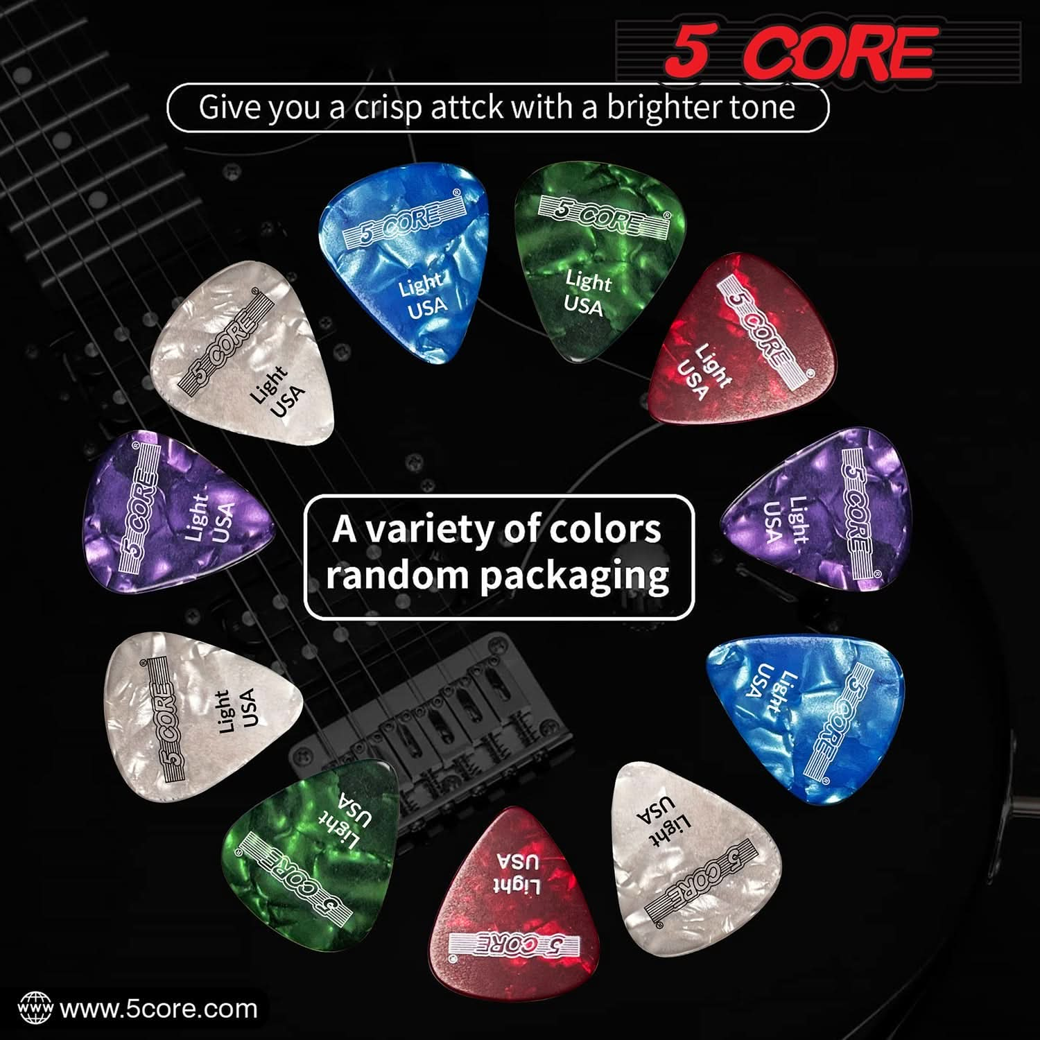 5Core Guitar Picks Celluloid Light Gauge 0.46mm Pick - Acoustic Electric Bass Guitars GREEN-3