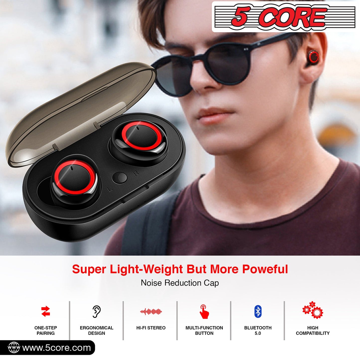 5 Core Wireless Ear Buds Mini Bluetooth Earbud Headphones Wire Less 32 Hours Playtime IPX8-3