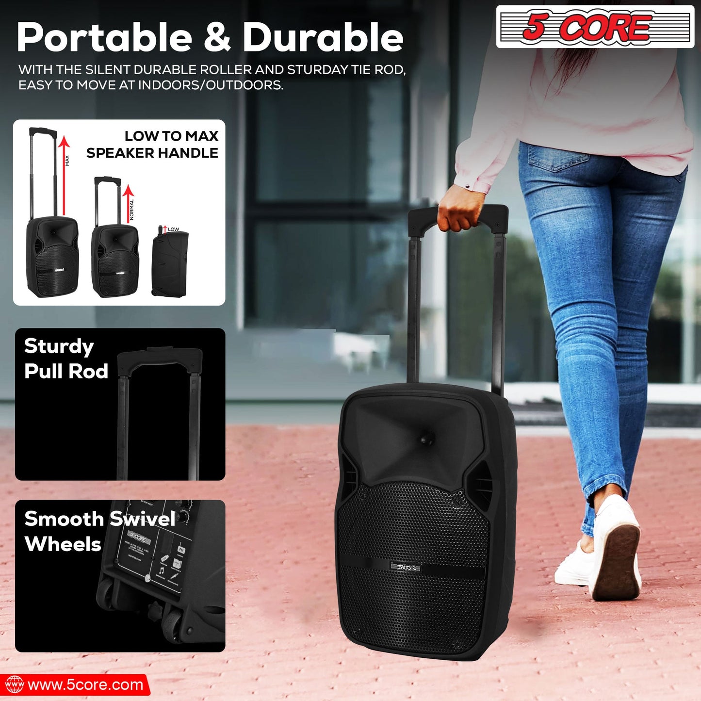 5 Core DJ Speakers 8" Rechargeable Powered PA System 250W Loud Speaker - Active Home 8 2-MIC-9