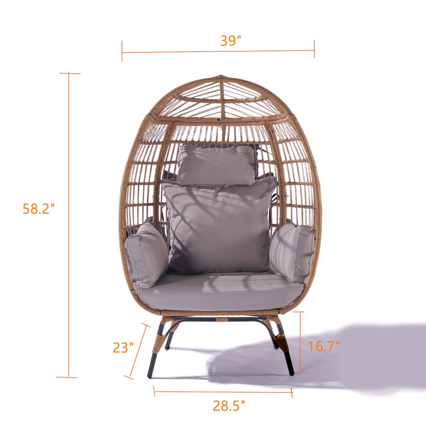 Wicker Egg Chair, Oversized Indoor Outdoor Lounger for Patio, Backyard, Living Room w/ 5 Cushions, Steel Frame, - Light Grey