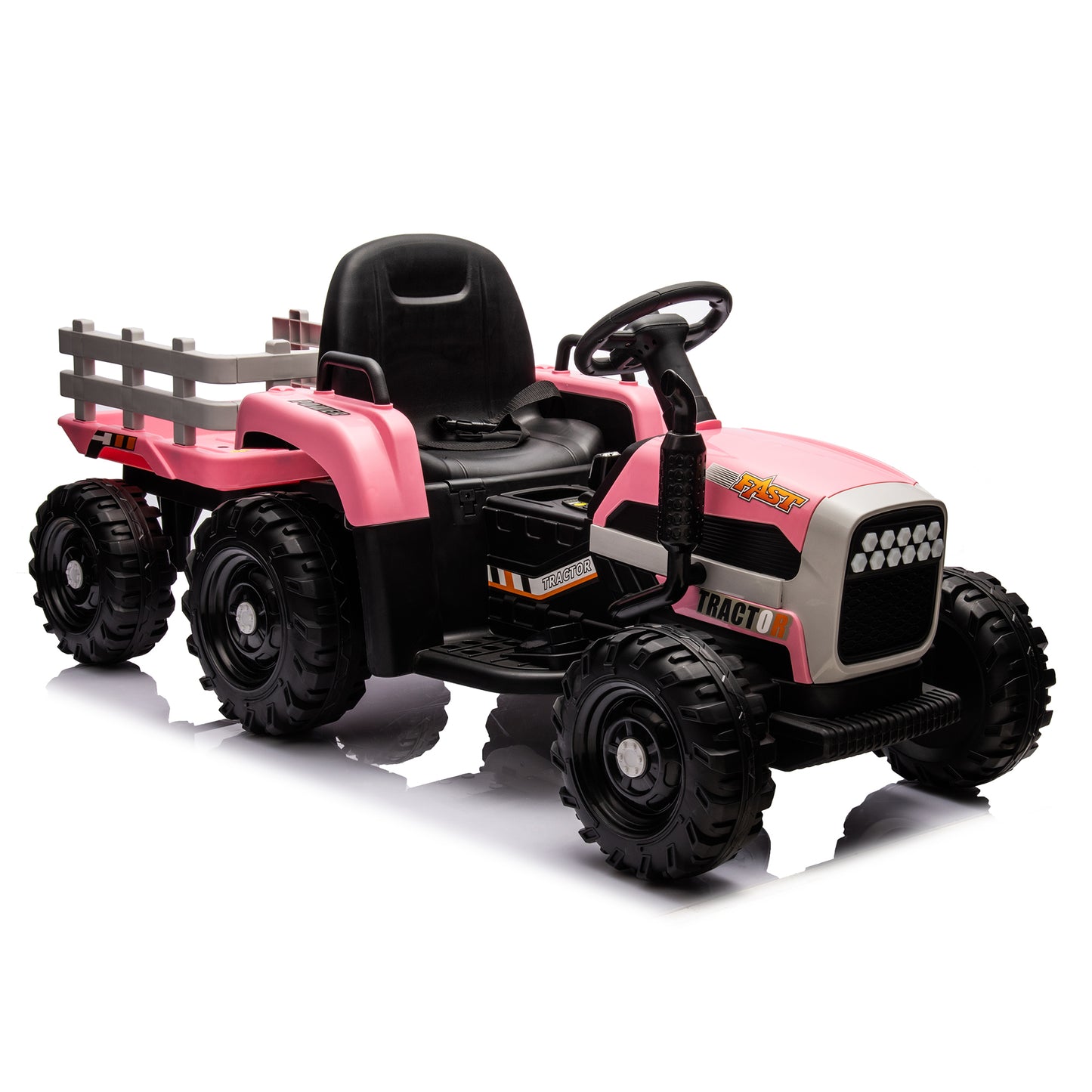 Ride on Tractor with Trailer,24V Battery Powered Electric Tractor Toy, 200w*2motor 1.86-4.97MPH/Remote Control,electric car for kids,Three speed adjustable,USB,MP3 ,Bluetooth,LED light, safety belt