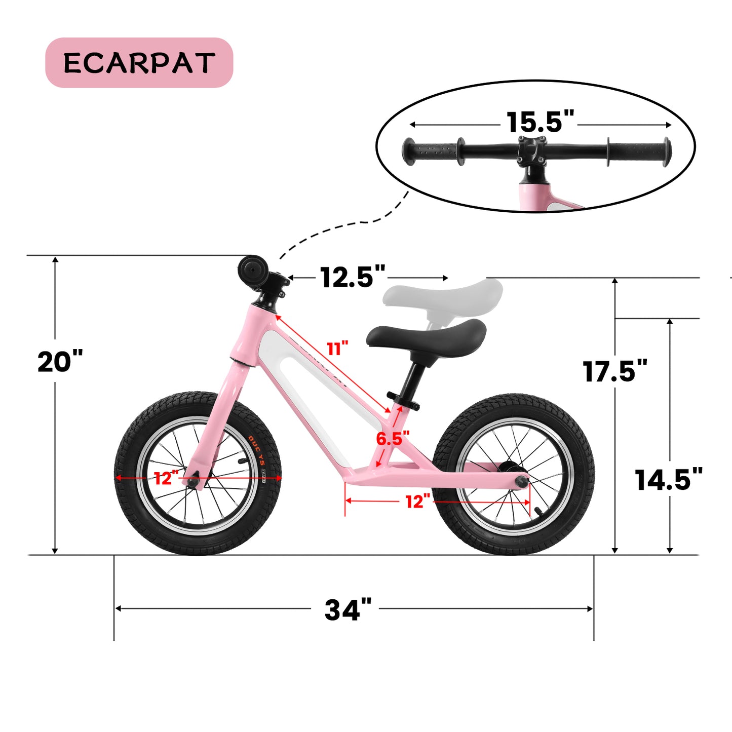 ECARPAT Balance Bike, Magnesium Alloy Frame Toddler Bike,Lightweight Sport Training Bicycle with 12" Rubber pneumatic tires,Adjustable Seat for Kids Ages 1-5 Years Old.