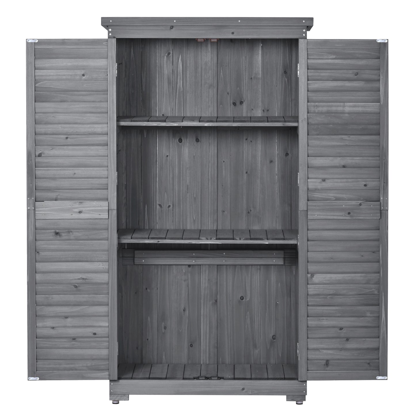 TOPMAX Wooden Garden Shed 3-tier Patio Storage Cabinet Outdoor Organizer Wooden Lockers with Fir Wood (Gray Wood Color -Shutter Design)