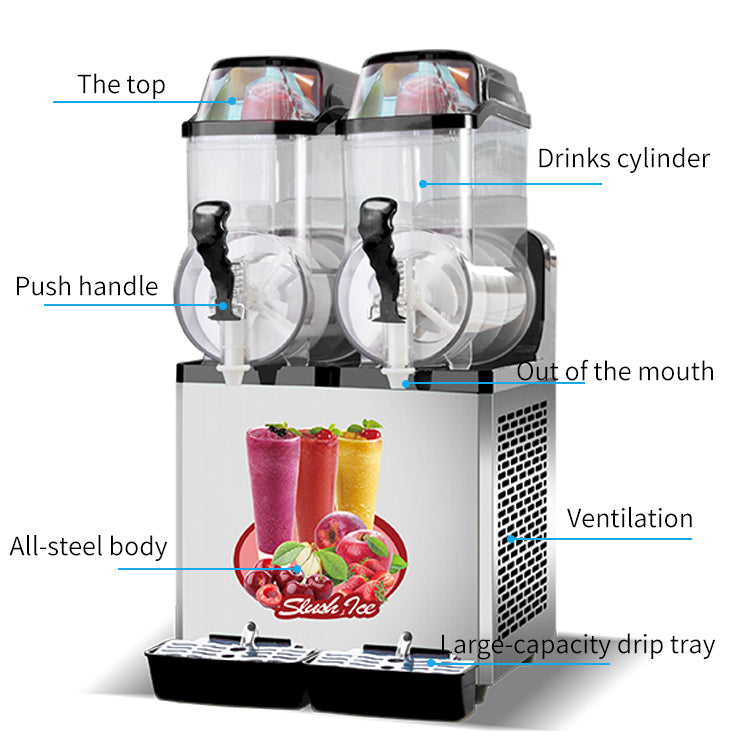 110V Commercial Slushy Machine 30L Double Tank 950W Stainless Steel Margarita Frozen Drink With Powerful Compressor Efficient Cooling Perfect for Supermarkets Cafes Restaurants Bars