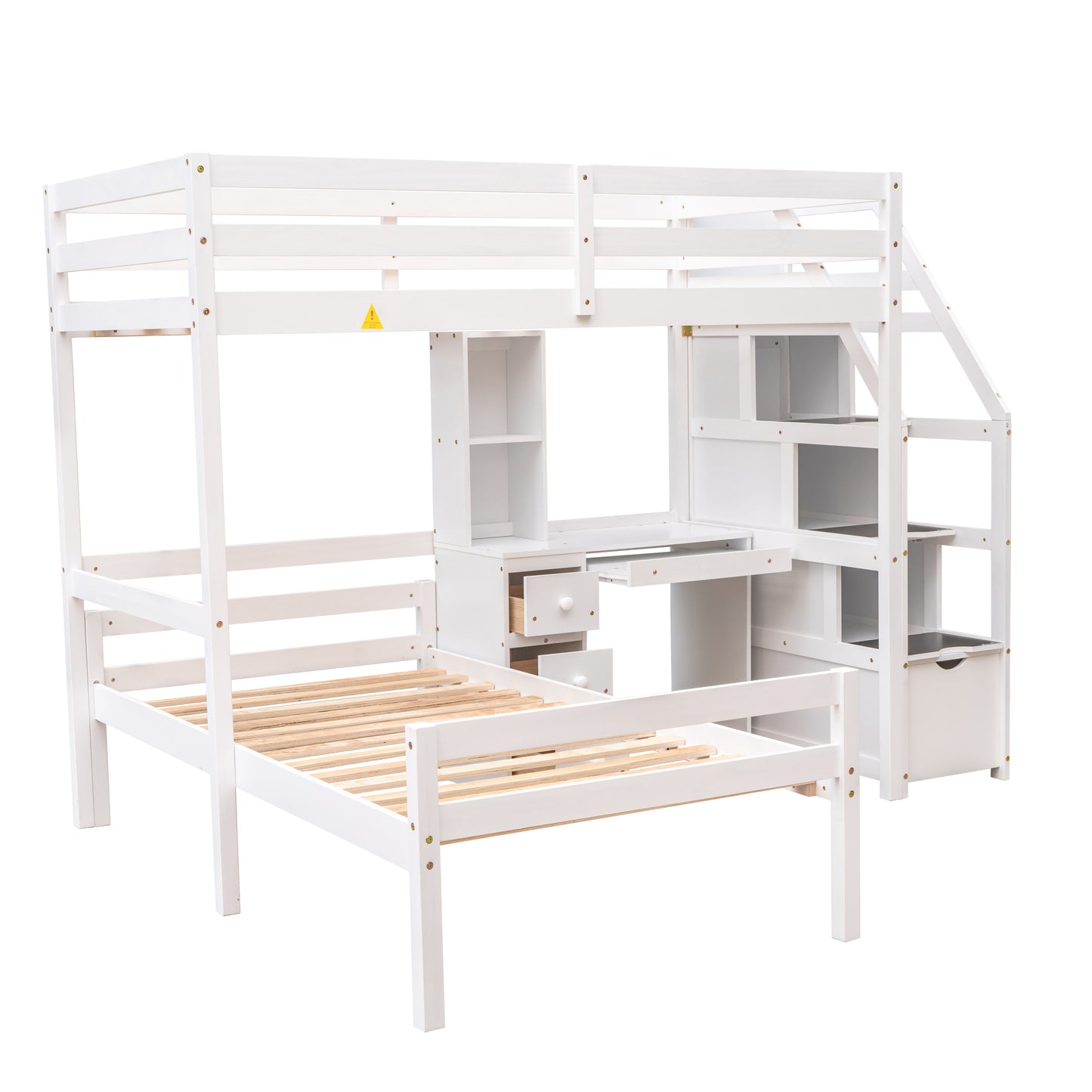 Twin Size Loft Bed with a Stand-alone Bed, Storage Staircase, Desk, Shelves and Drawers, White