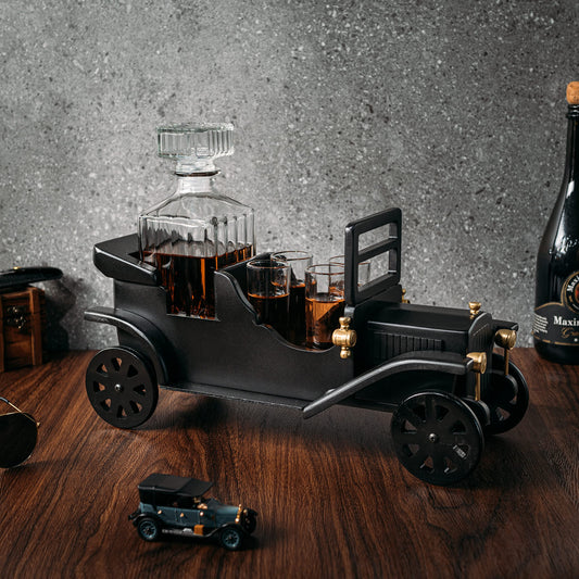 Old Fashioned Car Whiskey Decanter Set, Model T, Very Large 15" x 13" x 7" 750ml Decanter, and - 4 3oz Whiskey Tumbler Old Fashion Glasses, Old Fashioned Vintage Car, Limited Edition, Car Lovers Gift!-0
