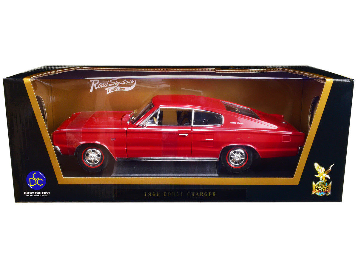 1966 Dodge Charger Red 1/18 Diecast Model Car by Road Signature-0