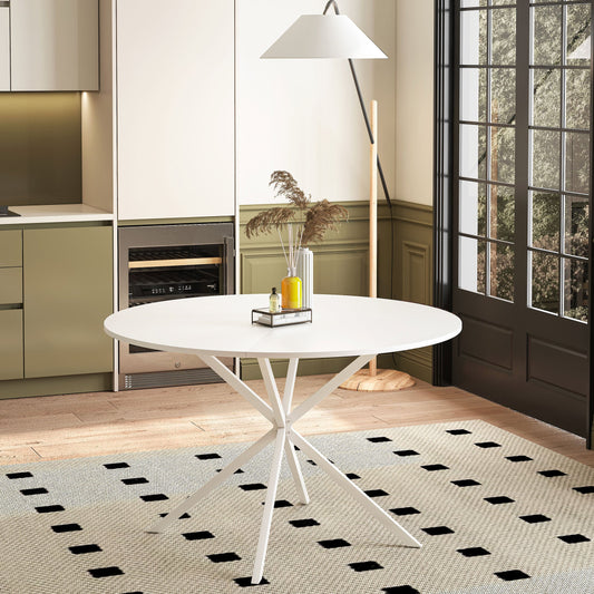 47.24'' Modern Cross Leg Round Dining Table, White Top Occasional Table, Two Piece Removable Top, Matte Finish Iron Legs