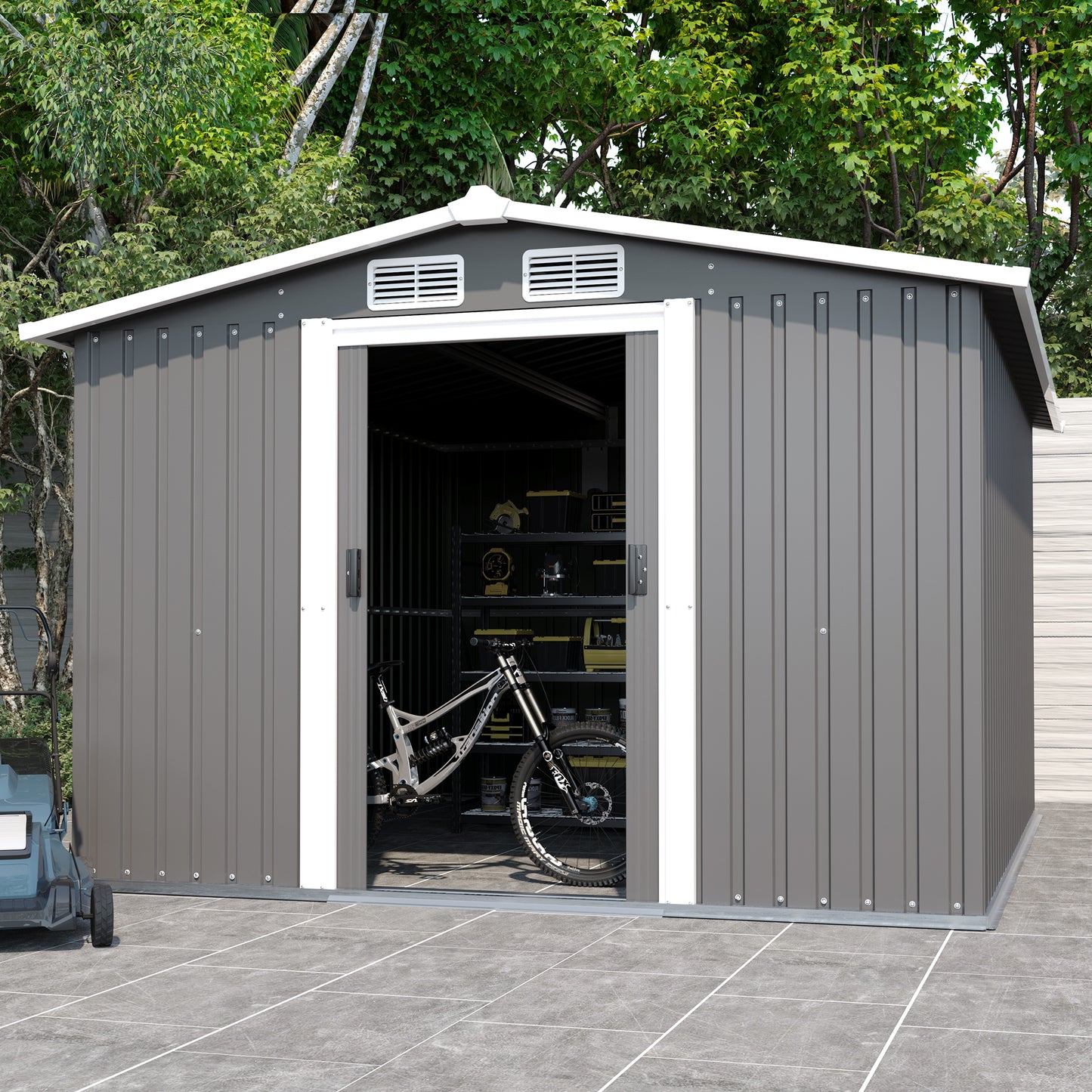 Patio, Lawn & Garden,Metal Outdoor Storage Shed 10FT x 8FT, Clearance with Lockable Door Metal Garden Shed Steel Anti-Corrosion Storage House Waterproof Tool Shed for Backyard Patio, Lawn and Garden