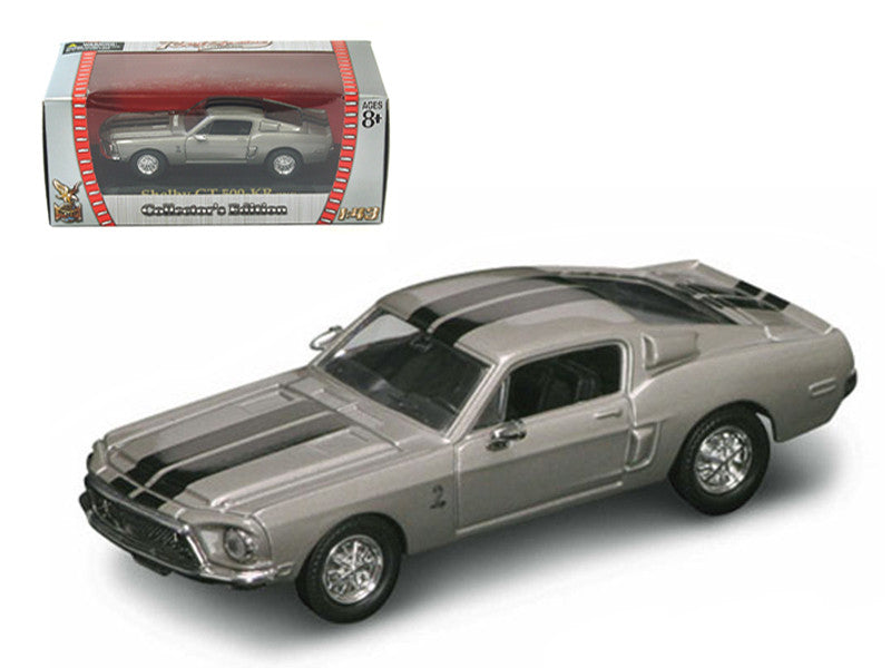 1968 Ford Mustang Shelby GT500 KR Silver with Black Stripes 1/43 Diecast Model Car by Road Signature-0