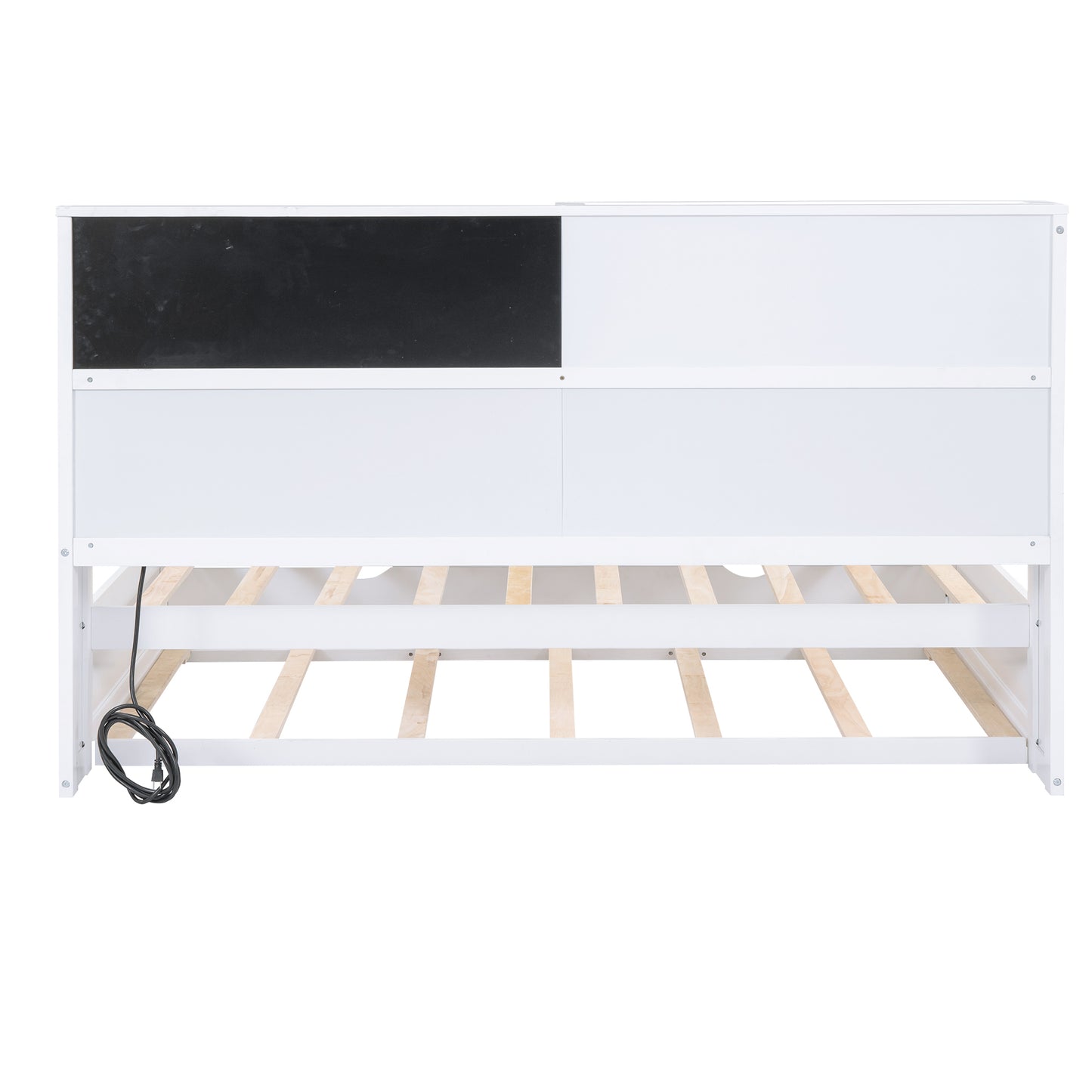 Twin Size Daybed with Storage Shelves, Blackboard, Cork board, USB Ports and Twin Size Trundle, White