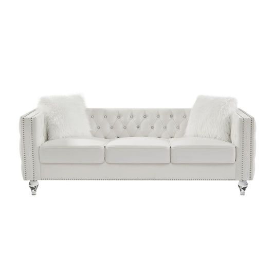 Velvet Upholstery Tufted Sofa Crystal Feet Removable Cushion-0