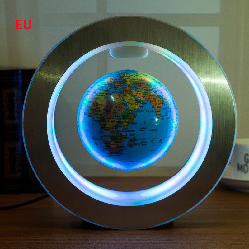 Color: Sky blue English EU - Round LED World Map Floating Globe Magnetic Levitation Light Anti Gravity Magic