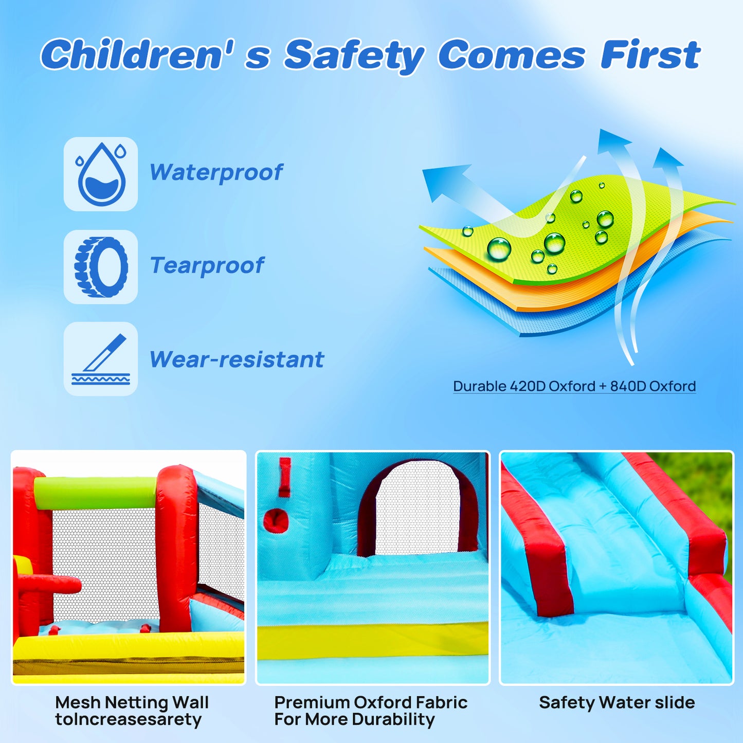 7 in1 Inflatable slide water park bouncing house outdoor Soccer garden bouncer with Splash pool  & Water gun & Climbing wall & Basketball & Football