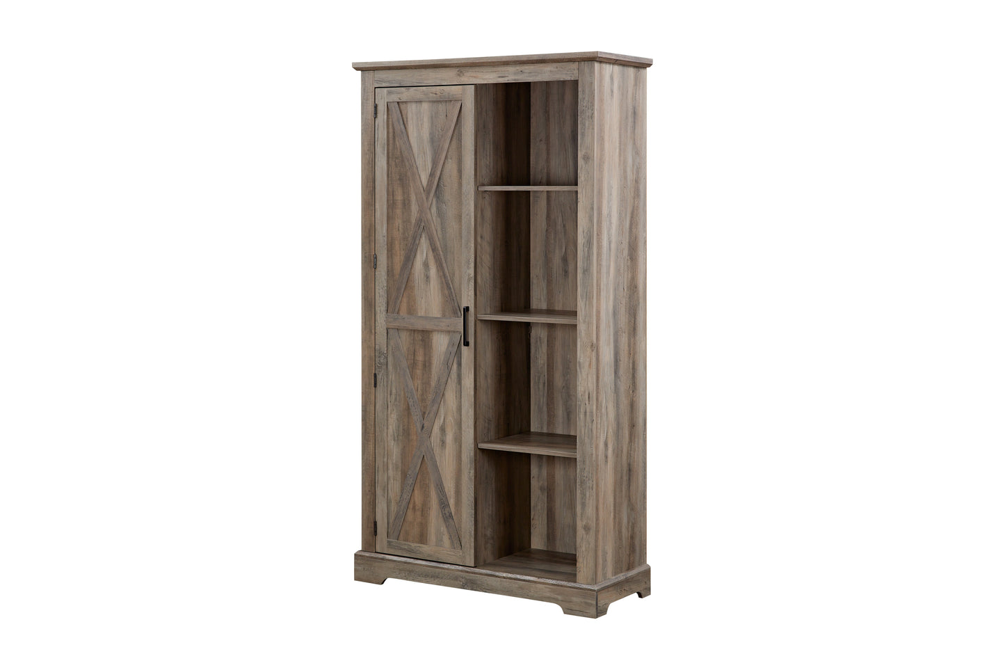 Tall Storage Cabinet Barn Door Storage Country Wood Rustic Farmhouse Pantry Cupboard Sliding Door Kitchen Organizer Furniture Home Drawer Shelves 39.37*15.75*74.4  Gray Wash