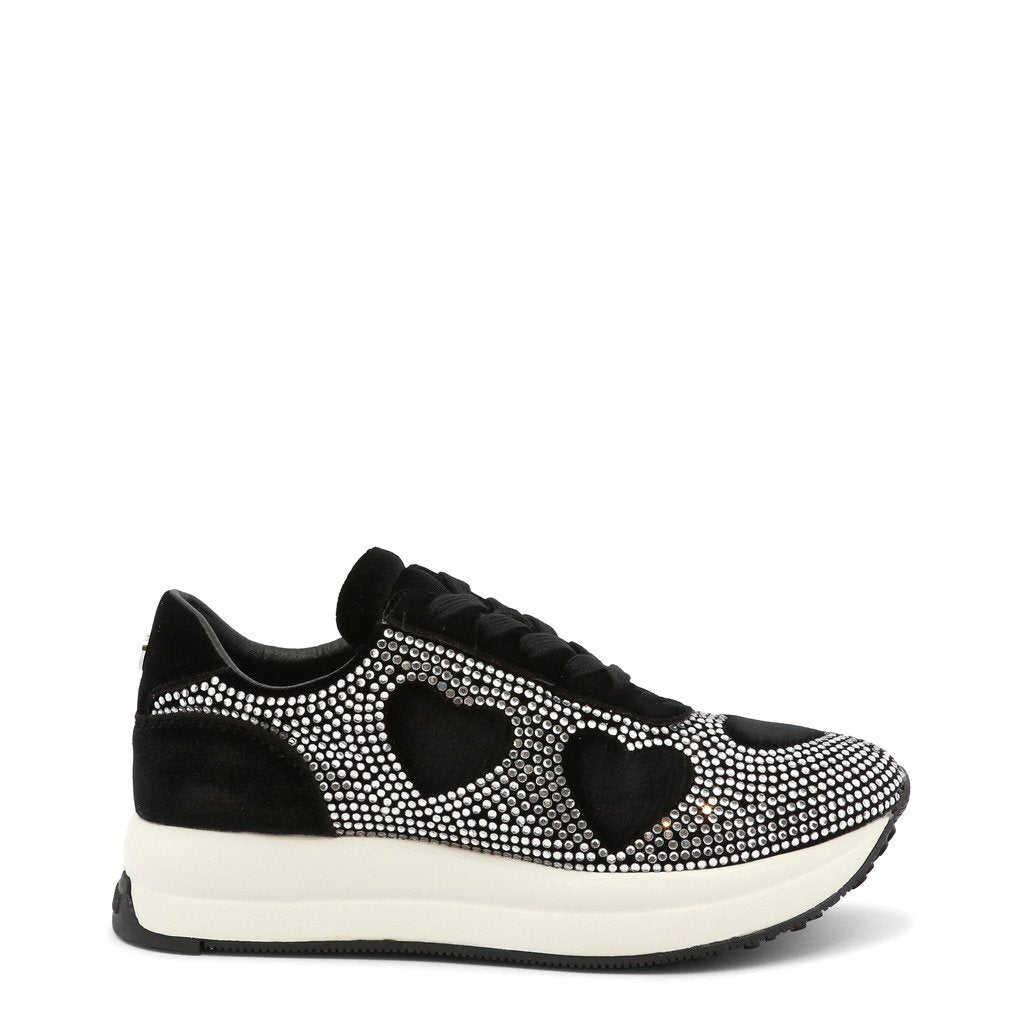 Rhinestone Heart Sneakers - Black - American Smart