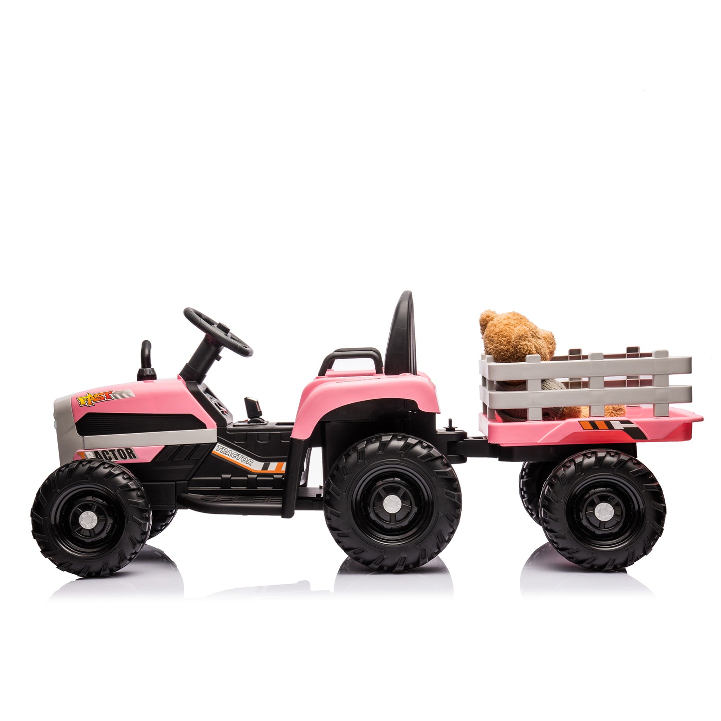 Ride on Tractor with Trailer,12V Battery Powered Electric Tractor Toy w/Remote Control,electric car for kids,Three speed adjustable,Power display, USB,MP3 ,Bluetooth,LED light,Two-point safety belt