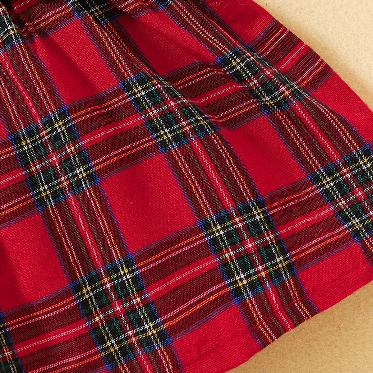 plaid-bow-detail-round-neck-dress