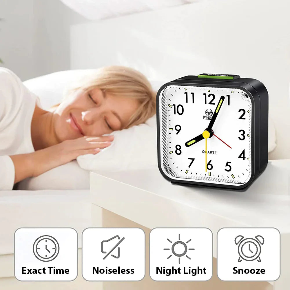 LED Desk Alarm Clock Nightlight Snooze Quiet Non Ticking Battery Powered Bedroom