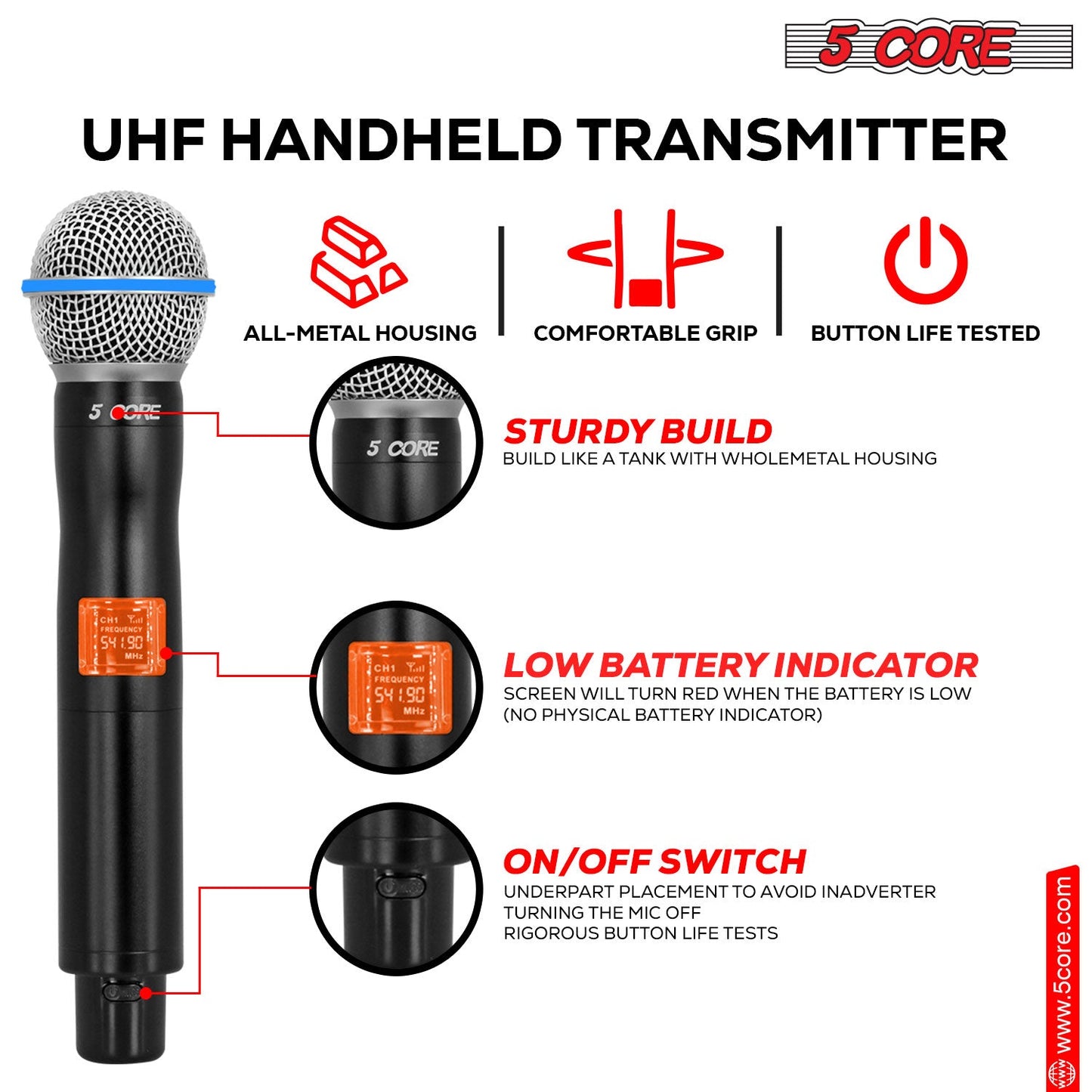 5 Core Wireless Microphone System 8 Channel UHF Portable Receiver w 8 Cordless Dynamic Mic 492F Range-8