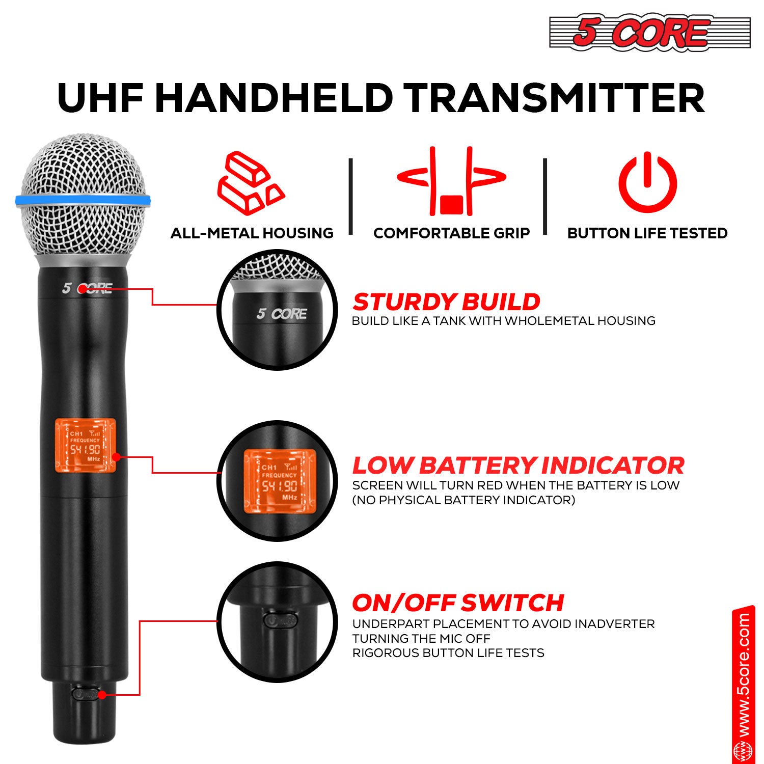 5 Core Wireless Microphone System 8 Channel UHF Portable Receiver w 8 Cordless Dynamic Mic 492F Range-8