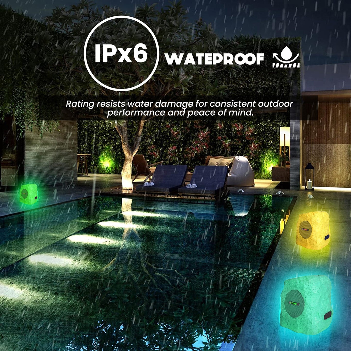 5Core Outdoor Speakers Bluetooth Waterproof Wireless Linkable TWS 10W Pool Patio Garden Rock Subwoofer-4