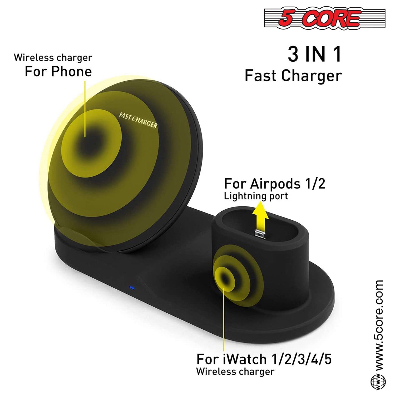 5 Core Wireless Charging Station  10W 3 in 1 Fast Phone Watch Earpod Wireless Charging Stand-1