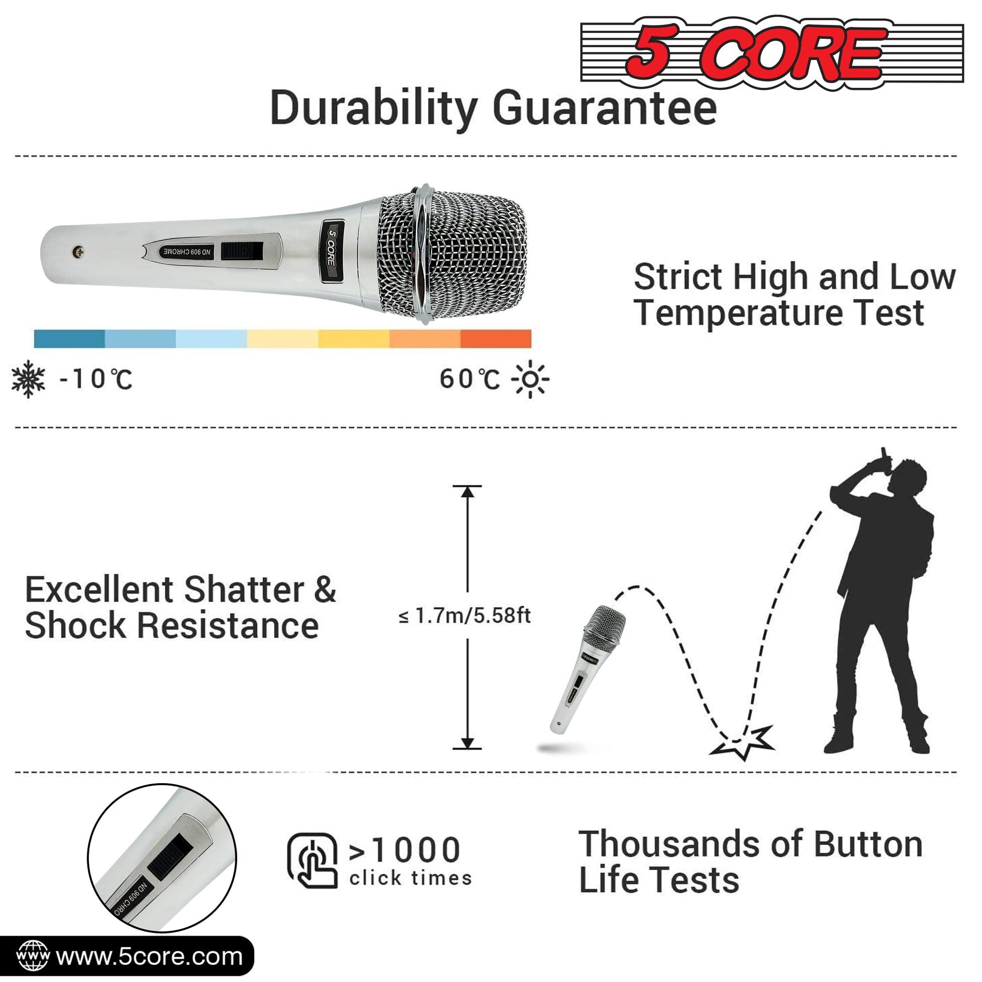 5 Core 4 Pieces Microphone Pro Microfono Dynamic Mic XLR Audio Cardiod Vocal Karaoke ND 909 CHROME 4PCS-5