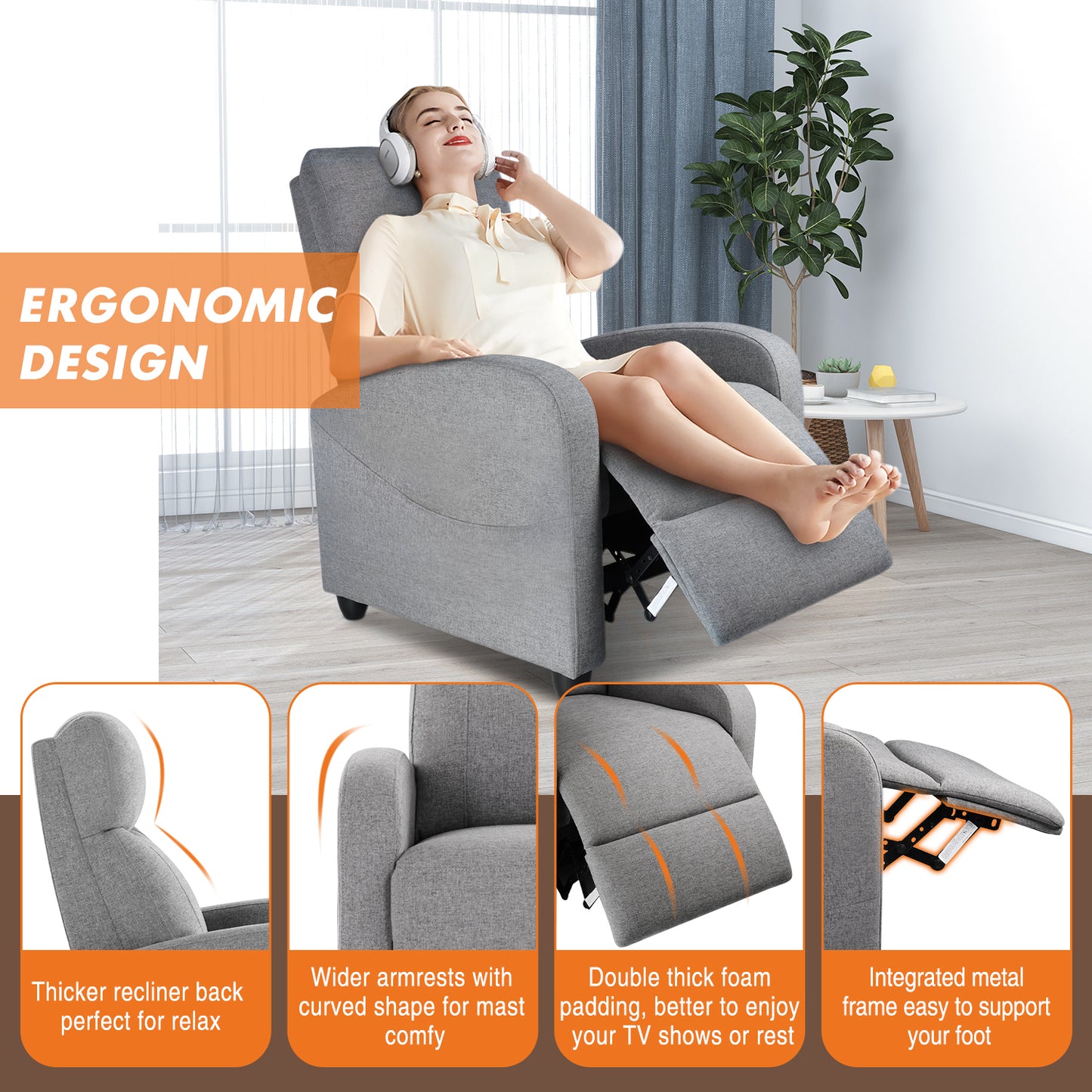 Sweetcrispy Recliner Chair for Living Room Massage PU Leather Recliner Sofa Home Theater Seating with Lumbar Support