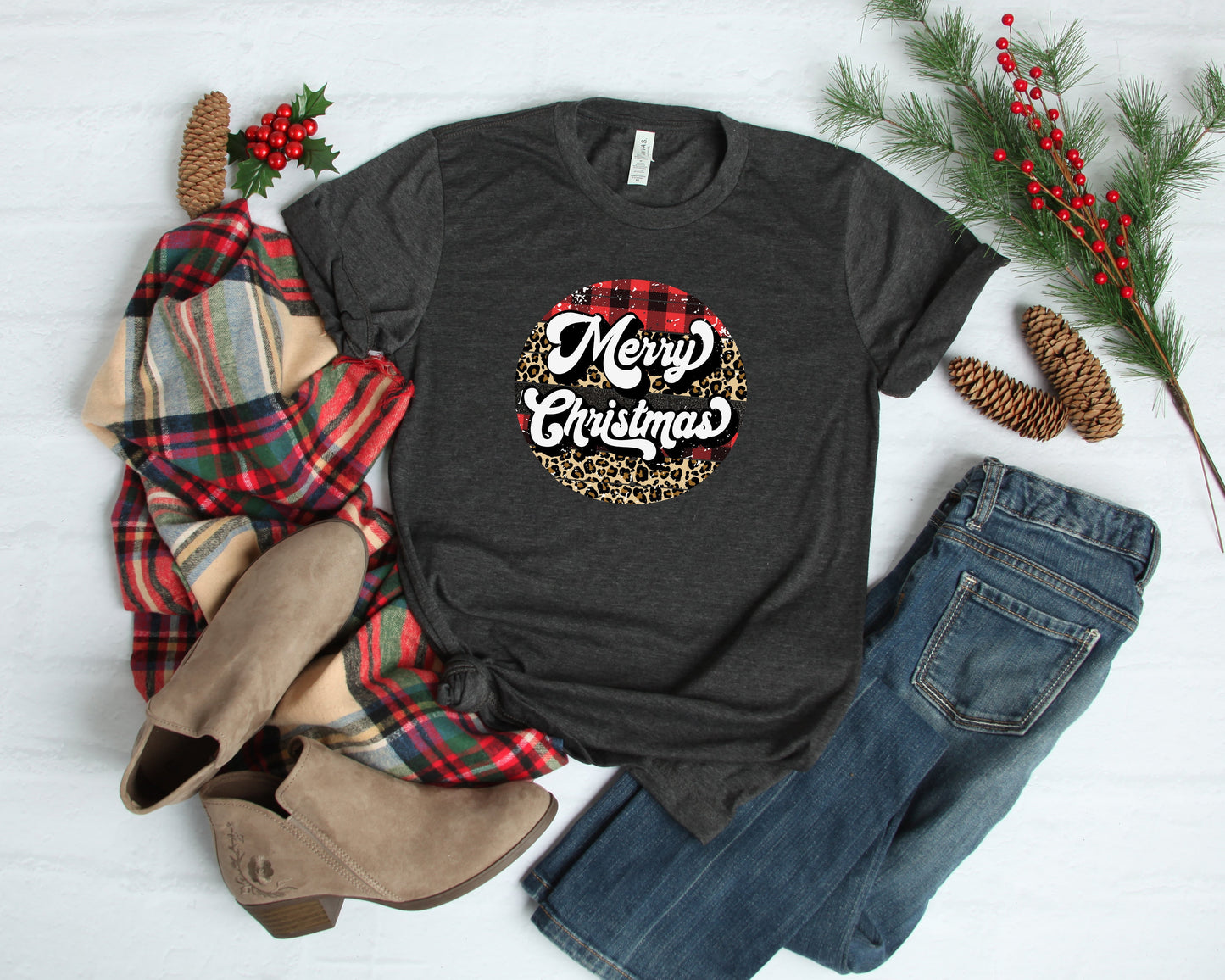 Retro Merry Christmas Shirt, Buffalo Plaid Christmas Shirt - American Smart