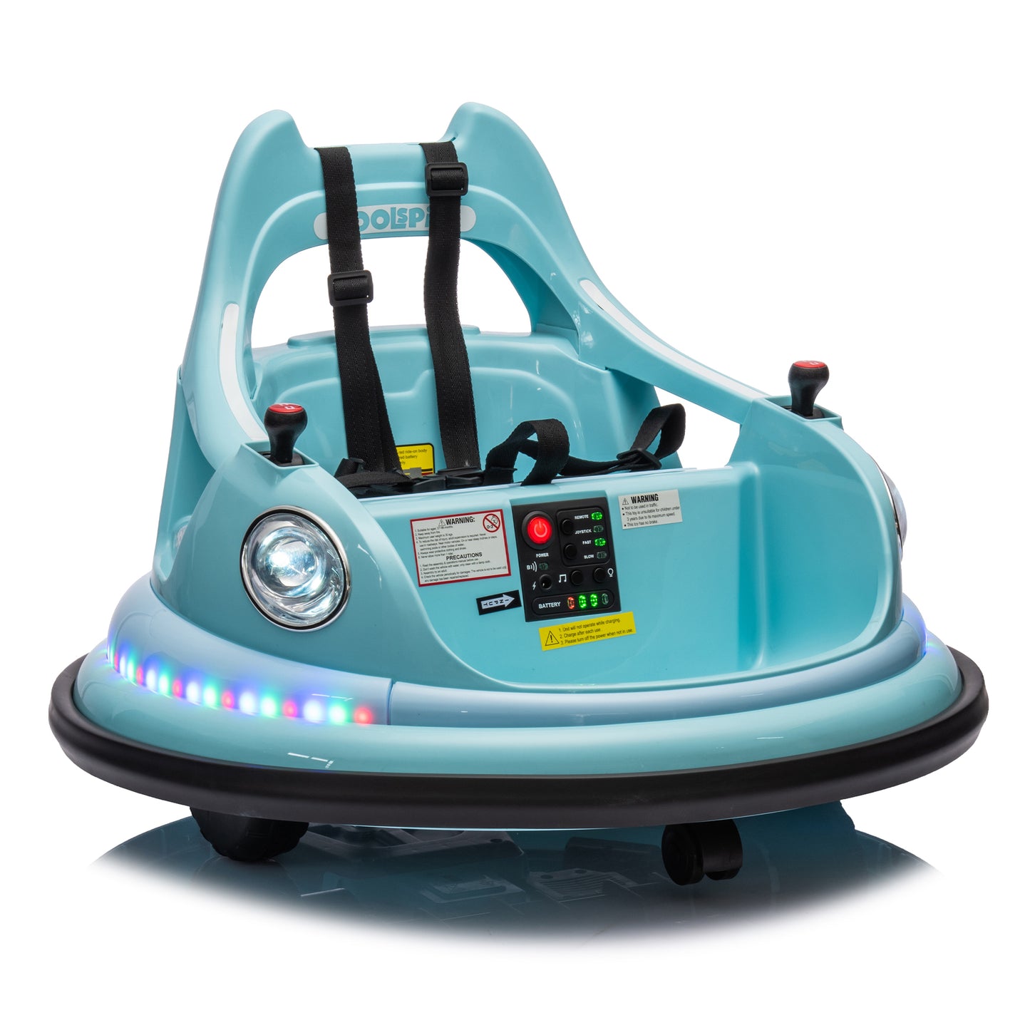 12V ride on bumper car for kids,electric car for kids,1.5-5 Years Old,W/Remote Control, LED Lights, Bluetooth & 360 Degree Spin, Vehicle body with anti-collision padding
Five-point Safety Belt,2wd