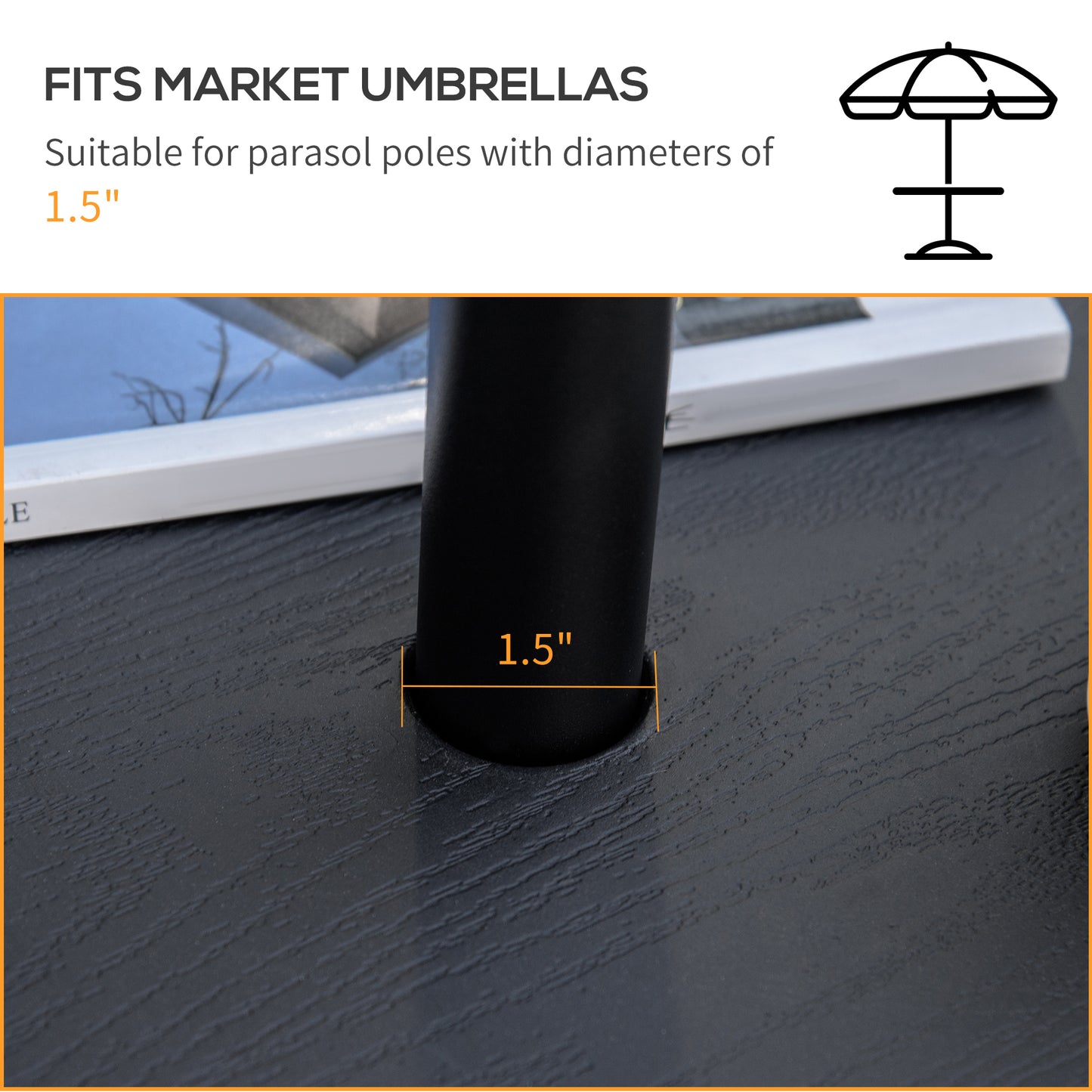 Outsunny 20" Umbrella Table Tray, Easy to Install Table-Top, Round Portable for Swimming Pool, Beach, Patio, Deck, Garden, Black