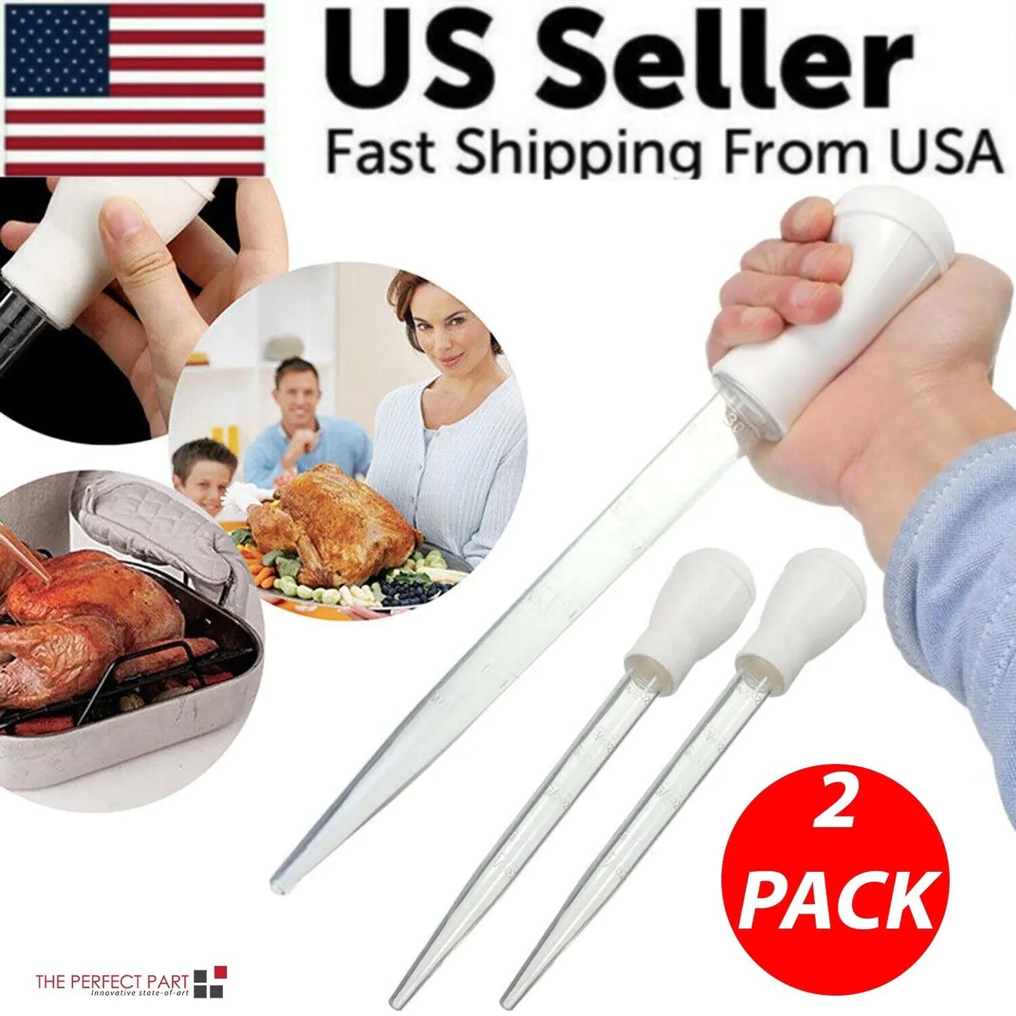 2 PCS Meat & Poultry Baster Heat Resistant BPA Free Turkey Syringe Flavor 30ML