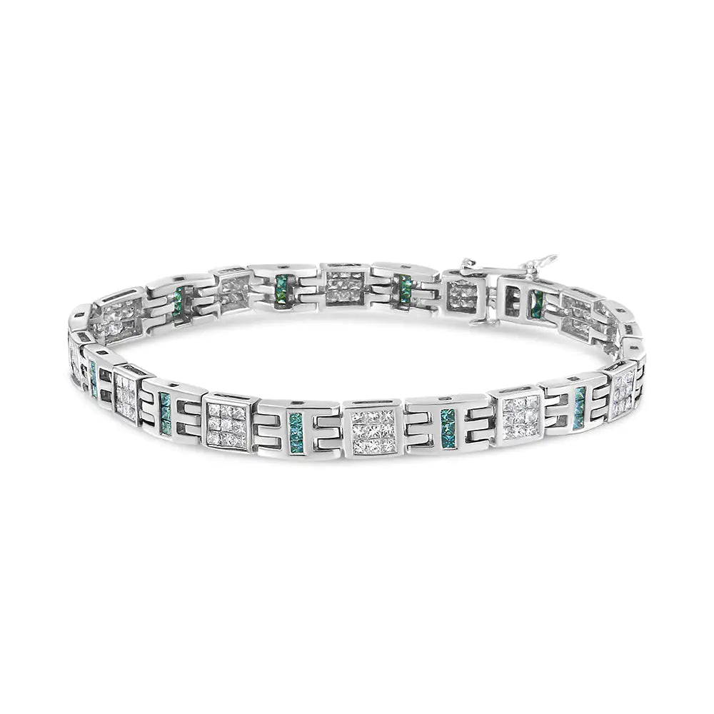 14K White Gold Princess-Cut white and Blue Diamond Fashion Bracelet(3.00 cttw,H-I Color,SI1-SI2 Clarity)