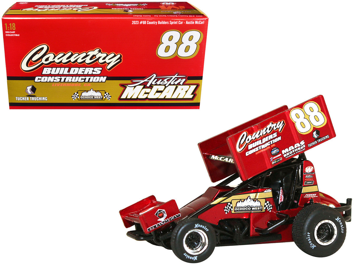 Winged Sprint Car #88 Austin McCarl "Country Builders Construction" Country Builders Racing "World of Outlaws" (2023) 1/18 Diecast Model Car by ACME-0