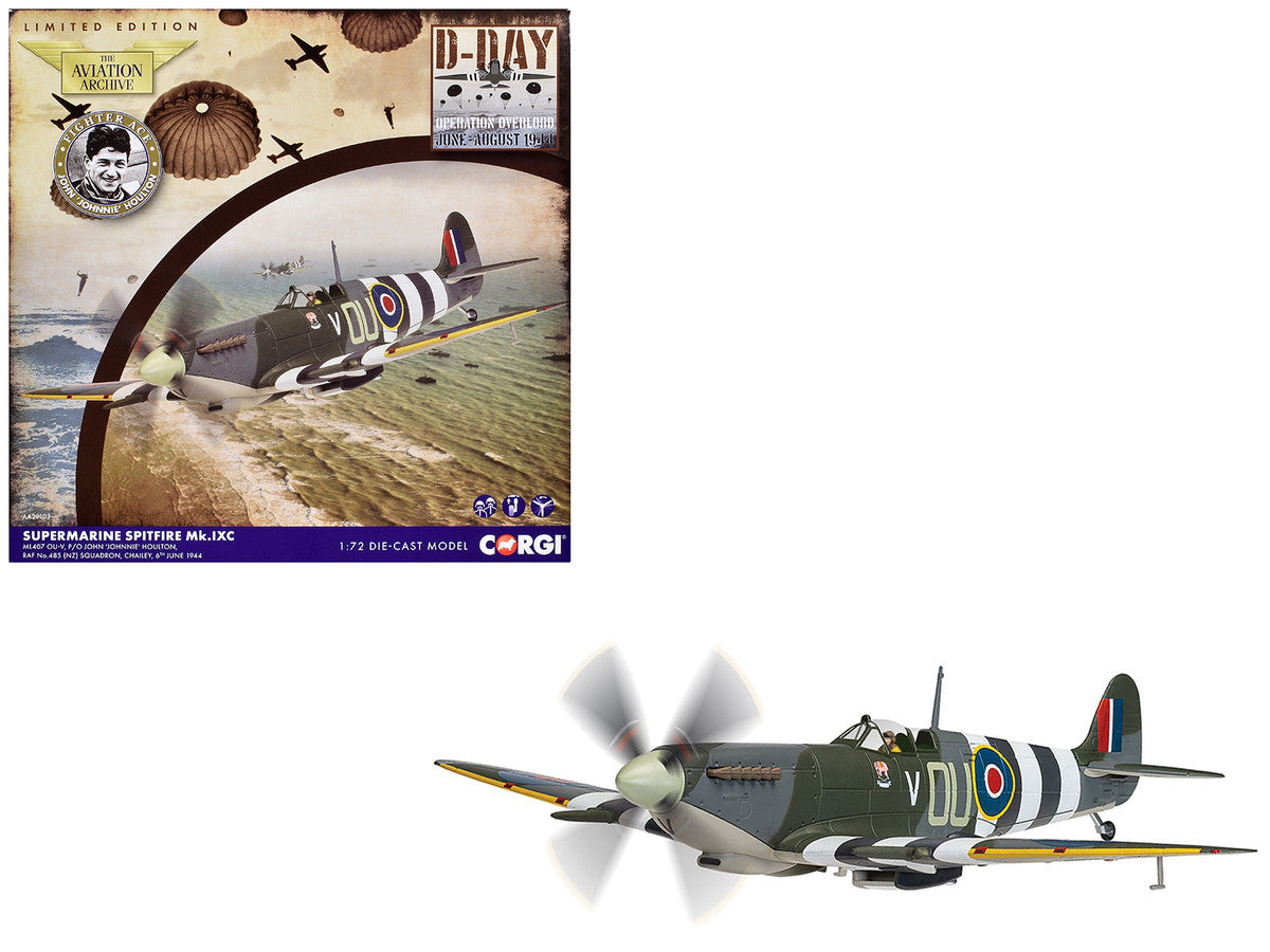 Supermarine Spitfire MkIXe Fighter Aircraft "ML407 Sq Ldr John 'Johnnie' Houlton No.485 Sqn Chailey" (1944) British Royal Air Force "The Aviation Archive" Series 1/72 Diecast Model by Corgi-0