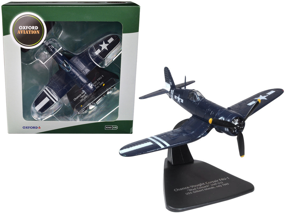 Chance-Vought Corsair F4U-1 Fighter Aircraft "Mad Cossack" VMF-512 USS Gilbert Islands (July 1945) "Oxford Aviation" Series 1/72 Diecast Model Airplane by Oxford Diecast-0