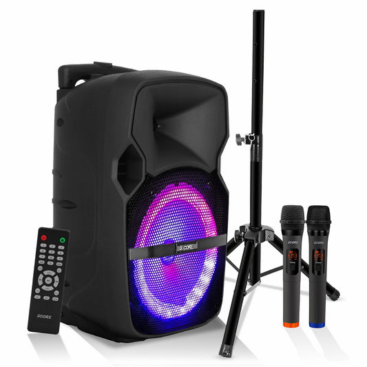 5Core 10 Inch PA Monitor DJ Speaker Bluetooth 400W  Portable Audio System + 2 UHF Wireless Microphones Black-0